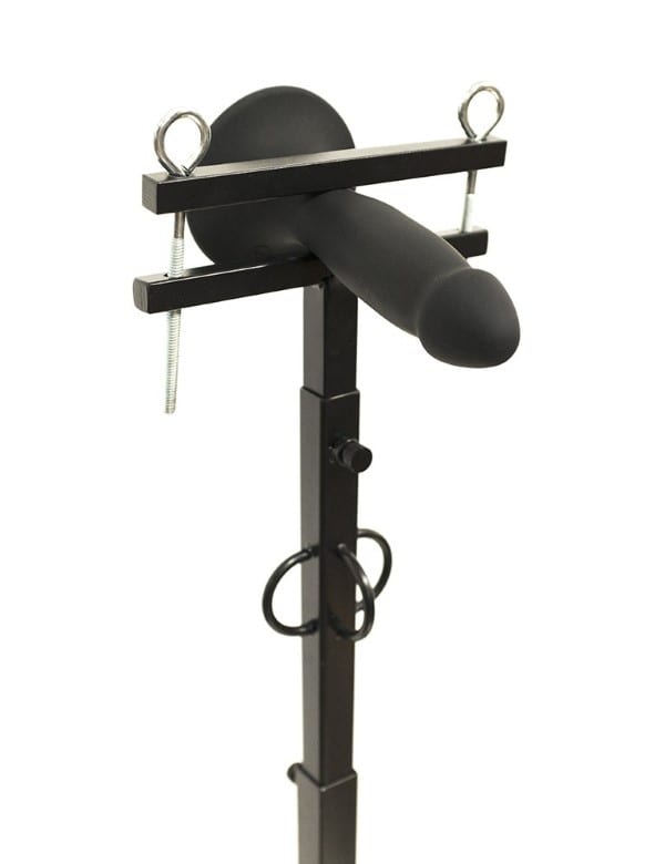 Cock and Ball Pillory at Stockroom with black dildo